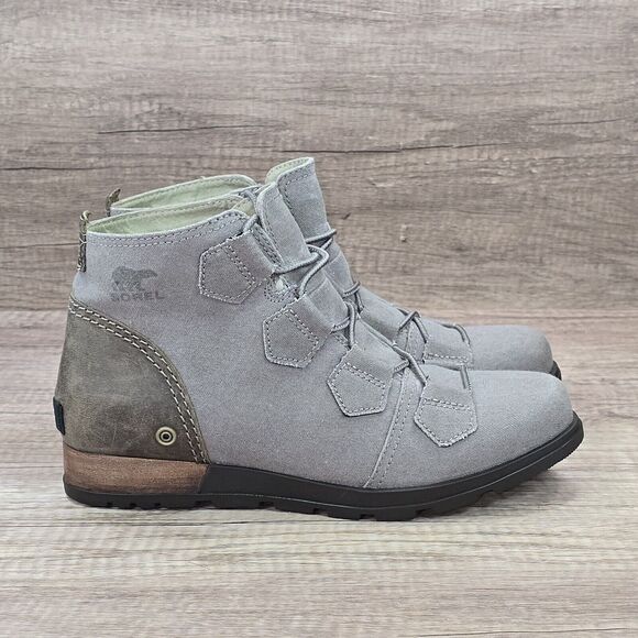 Sorel Major Women's Size 8.5 Gray Brown Canvas Lace Up Ankle Boots (NL2163-227) - Picture 1 of 9
